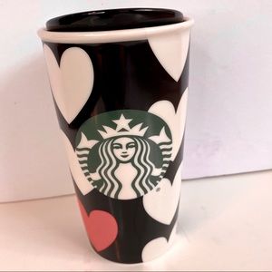 STARBUCKS  HEARTS 12oz ceramic cup w/ lid EUC